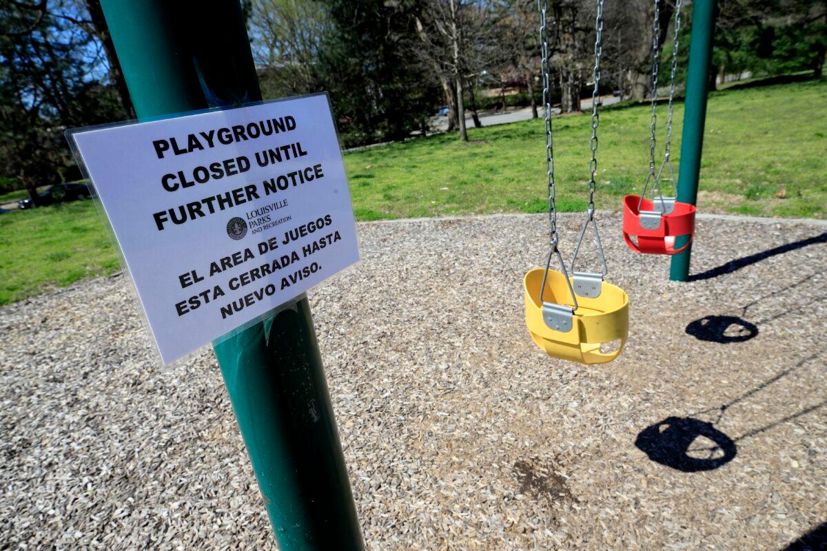 The playground at Central Park in downtown Louisville is closed due to the CCP virus in Louisville, Kentucky on March 29, 2020. (Andy Lyons/Getty Images)