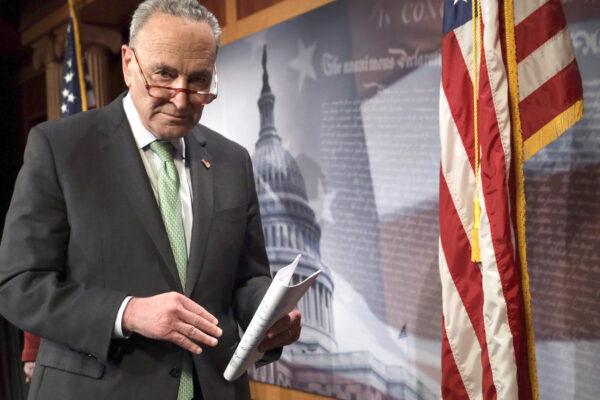 Senate Minority Leader Sen. Chuck Schumer (D-N.Y.) leaves after a news conference at the U.S. Capitol in Washington on March 17, 2020. (Alex Wong/Getty Images)