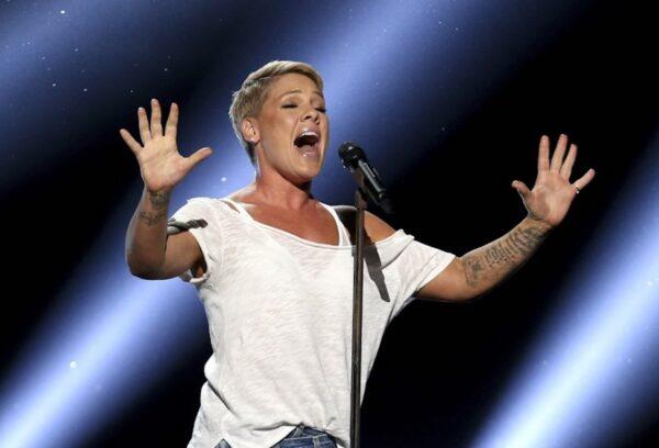 Pink performs "Wild Hearts Can't Be Broken" at the 60th annual Grammy Awards at Madison Square Garden in New York on Jan. 28, 2018. (Matt Sayles/Invision/AP Photo)