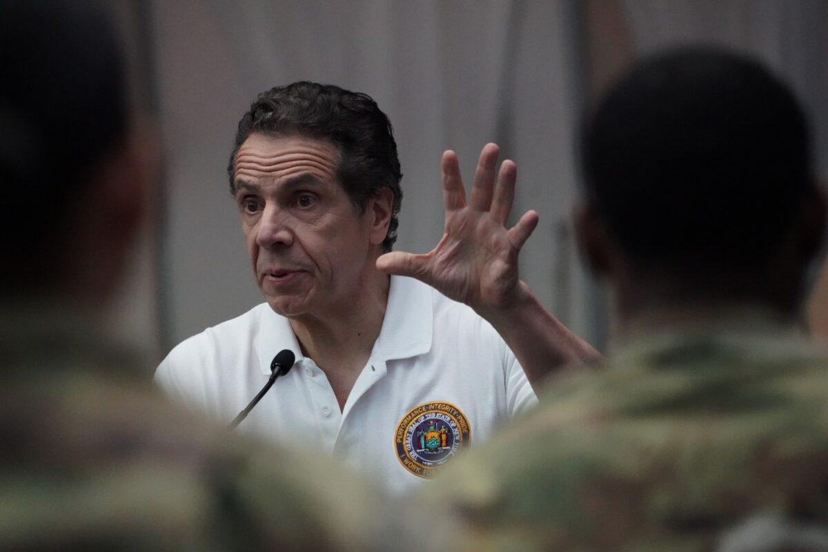 New York Gov. Andrew Cuomo gives a daily CCP virus press conference at the Jacob K. Javits Convention Center in New York City on March 27, 2020. (Eduardo Munoz Alvarez/Getty Images)
