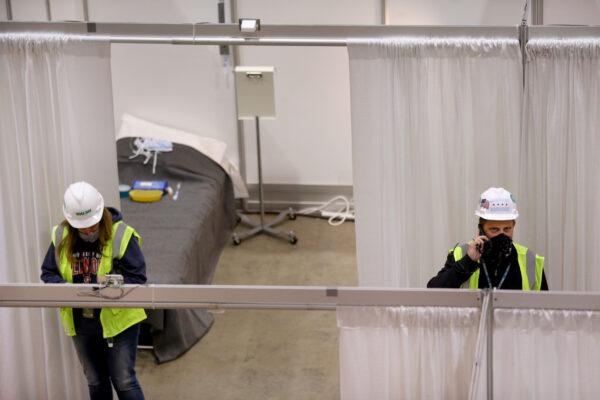 One of 500 beds in Hall C Unit 1 of the COVID-19 alternate site at McCormick Place in Chicago, Illinois on April 3, 2020. ( Chris Sweda-Pool via Getty Images)