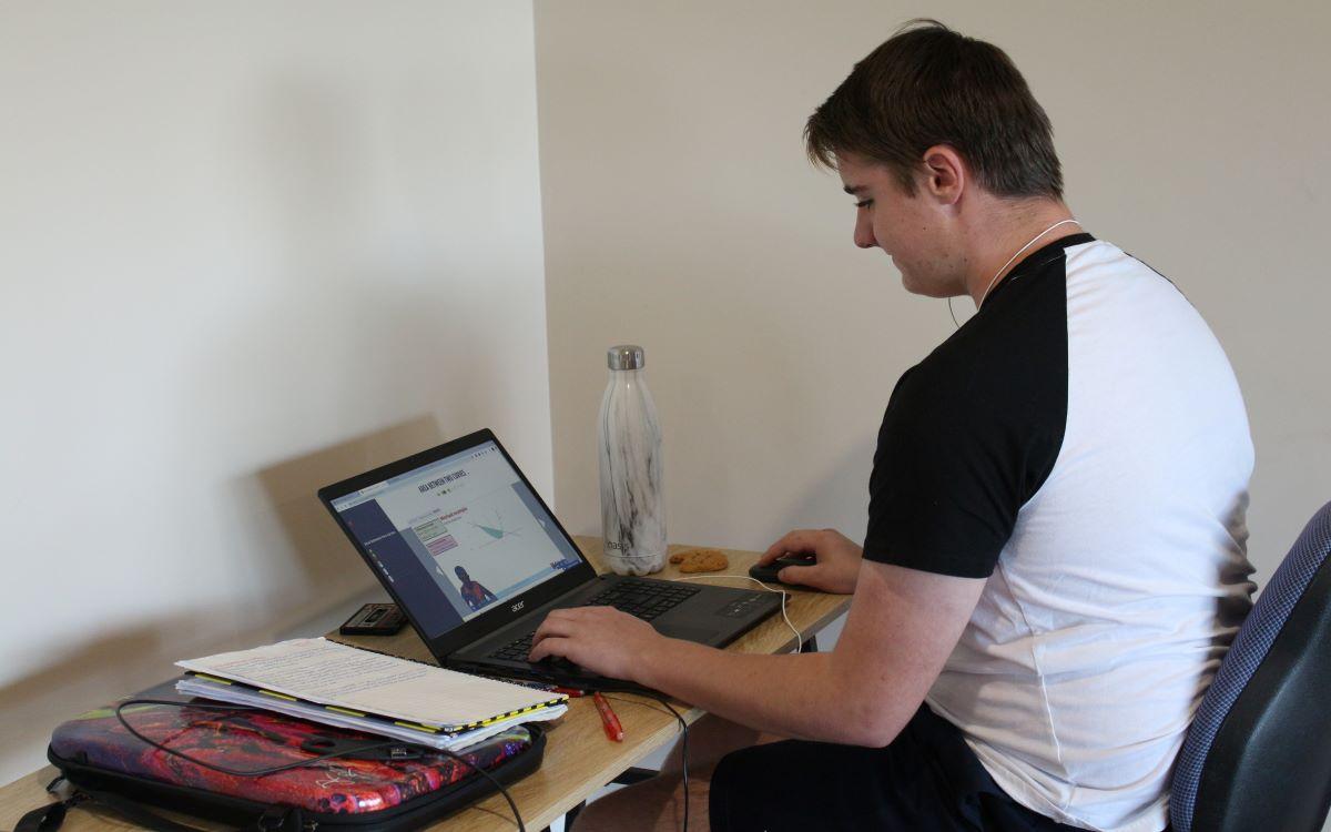 Pierce Gourley completing online studies for year 12 studies at his home in Yass, New South Wales April 7, 2020. (Courtesy of Kim Gourley)