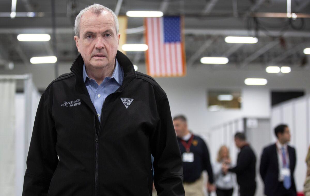 New Jersey Governor Phil Murphy tours an emergency field hospital being prepared at the Meadowlands Expo Center in Secaucus, New Jersey on April 2, 2020. (Michael Mancuso-Pool/Getty Images)