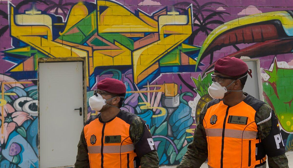 Spanish soldiers patrol the streets of Valencia on April 7, 2020. (Jose Jordan/AFP via Getty Images)