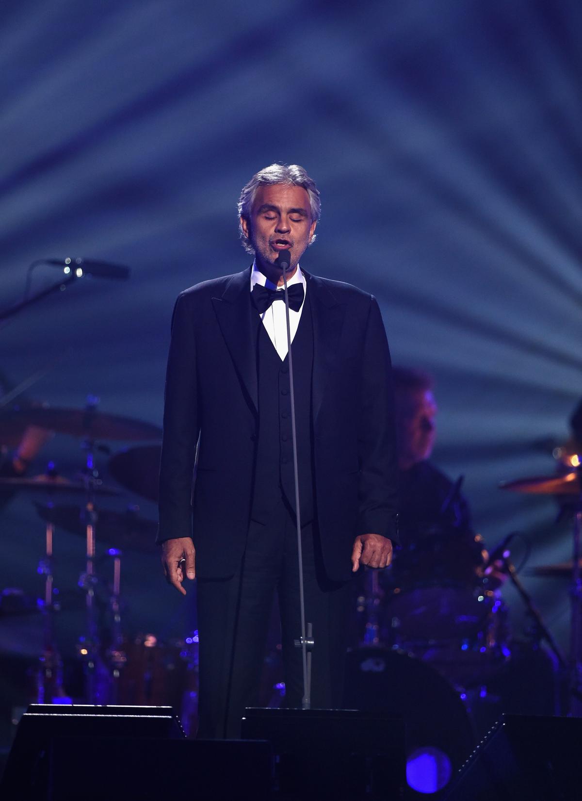 Bocelli performs during the 19th annual Keep Memory Alive "Power of Love Gala" benefit at MGM Grand Garden Arena in Las Vegas, Nevada, on June 13, 2015. (©Getty Images | <a href="https://www.gettyimages.com/detail/news-photo/honoree-andrea-bocelli-performs-during-the-19th-annual-keep-news-photo/477083276?adppopup=true">Ethan Miller</a>)