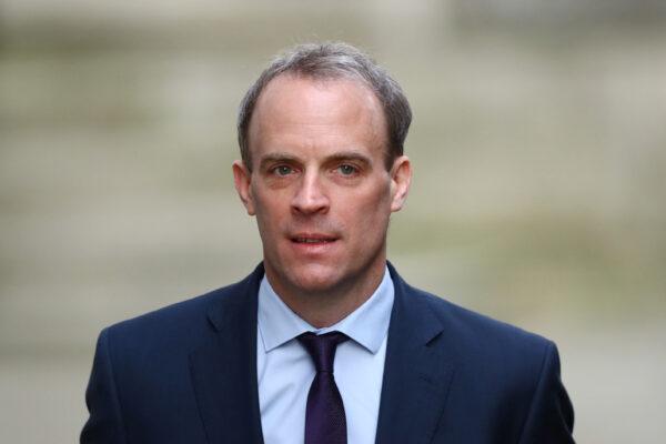 Britain's Secretary of State for Foreign affairs Dominic Raab arrives in Downing Street, London, on April 8, 2020. (Hannah McKay/Reuters)