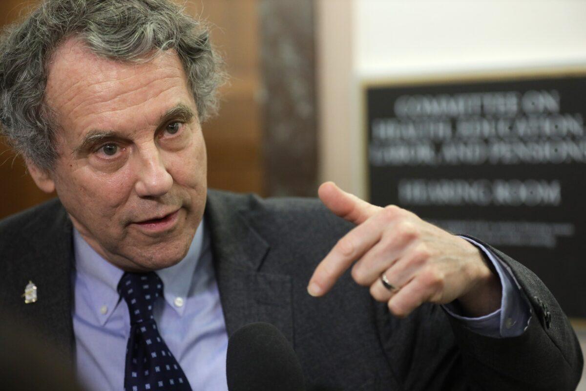 Sen. Sherrod Brown (D-Ohio) speaks to reporters in Washington on March 12, 2020. (Alex Wong/Getty Images)