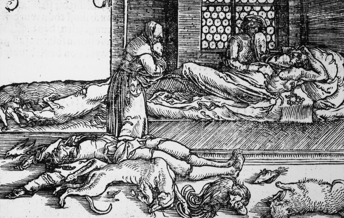The bubonic plague during the 14th century (©<a href="https://collections.nlm.nih.gov/catalog/nlm:nlmuid-101435744-img">The National Library of Medicine</a>)