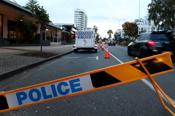 Queensland Police set up at the Queensland and New South Wales border at Coolangatta on March 25, 2020 (Chris Hyde/Getty Images)