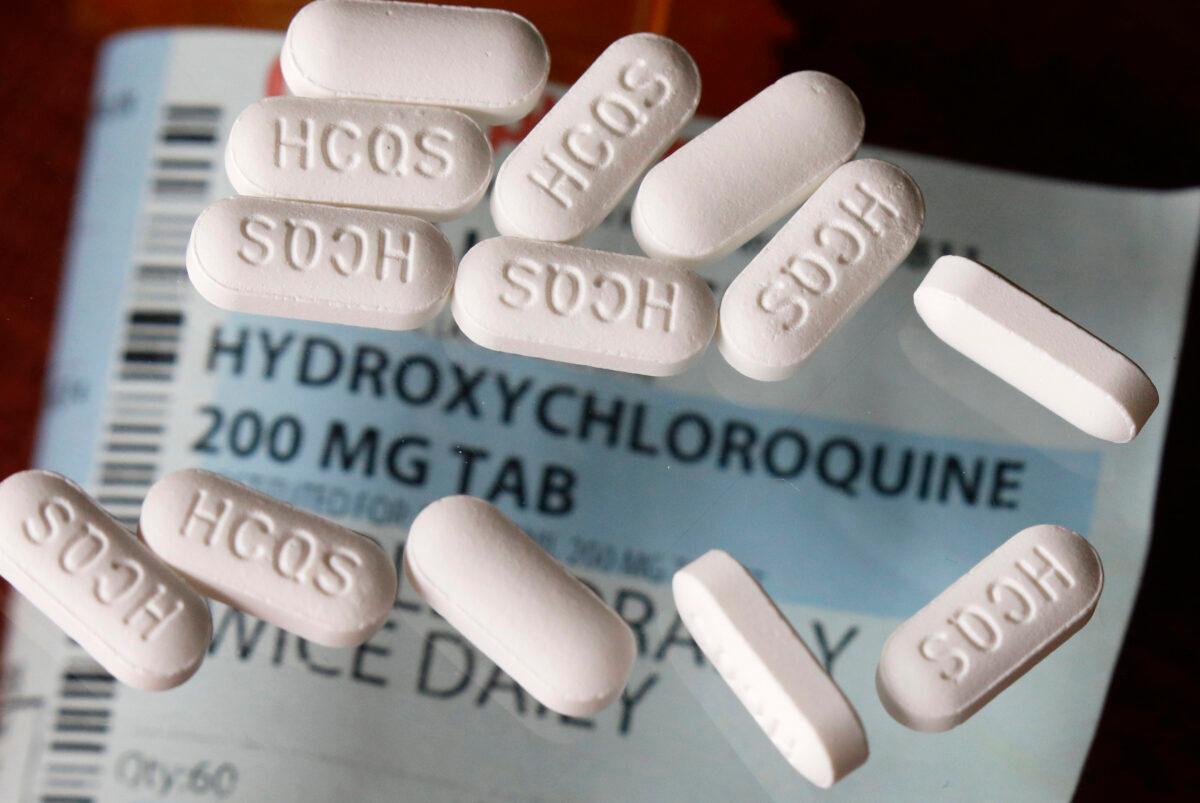 An arrangement of hydroxychloroquine pills in Las Vegas, Nevada, on April 6, 2020. (John Locher/AP Photo)