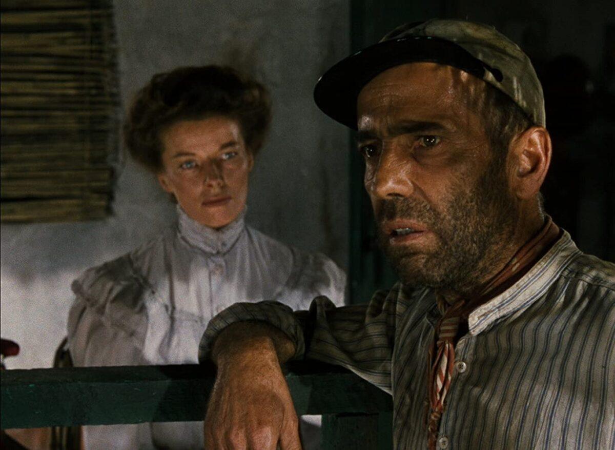 A missionary (Katharine Hepburn) and ship captain (Humphrey Bogart) meet. (United Artists)