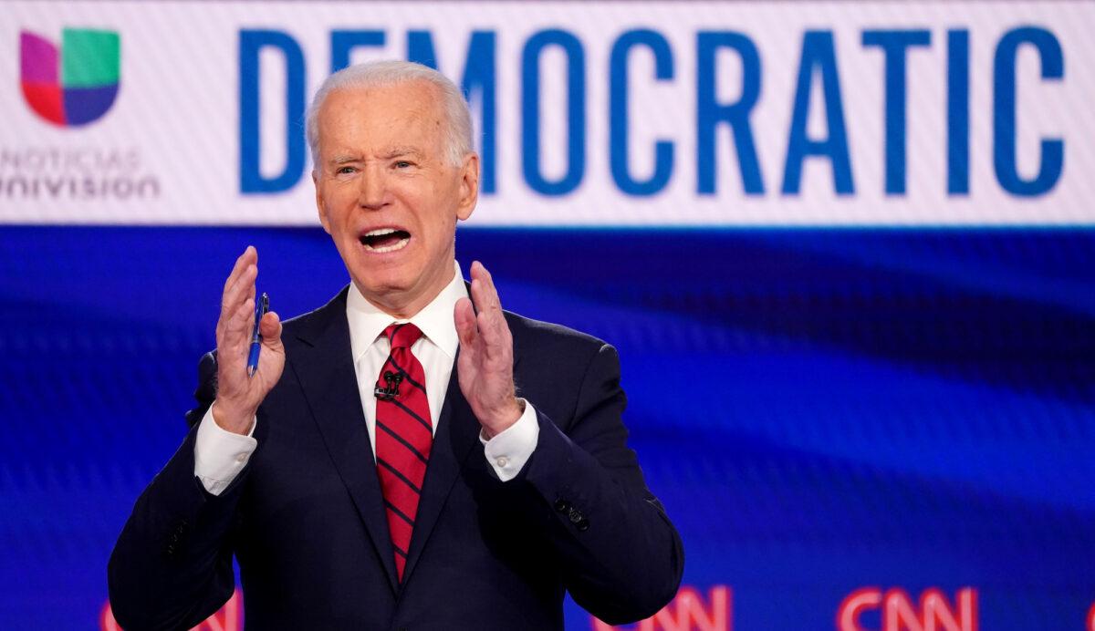 Democratic U.S. presidential candidate and former Vice President Joe Biden speaks during the 11th Democratic candidates debate in Washington on March 15, 2020. (Kevin Lamarque/File Photo/Reuters)