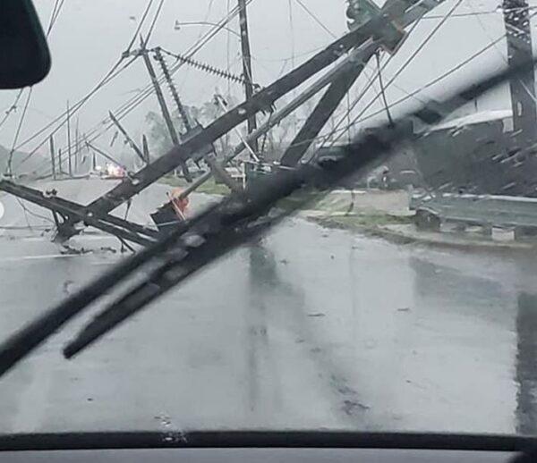 Downed power lines block portions of Millhaven road in the town of Monroe, La., on April 12, 2020. (City of Monroe via CNN)