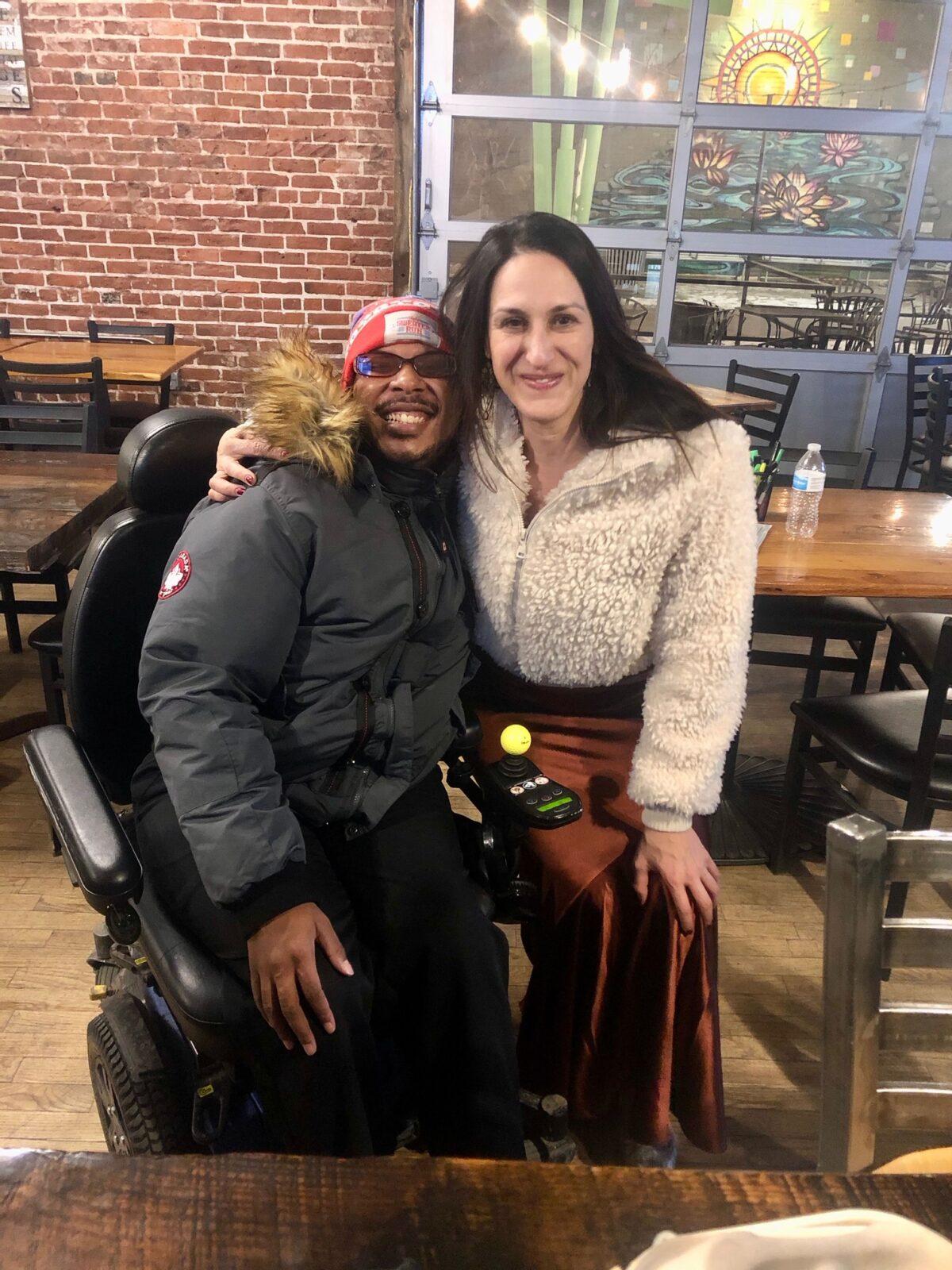 Anthony Scott (L), beertender, with volunteer Kristin Darga dressed up for The Bachelor premiere watch party in Englewood, Colorado. (Courtesy of <a href="https://www.brew-ability.com/">Brewability Lab</a>)