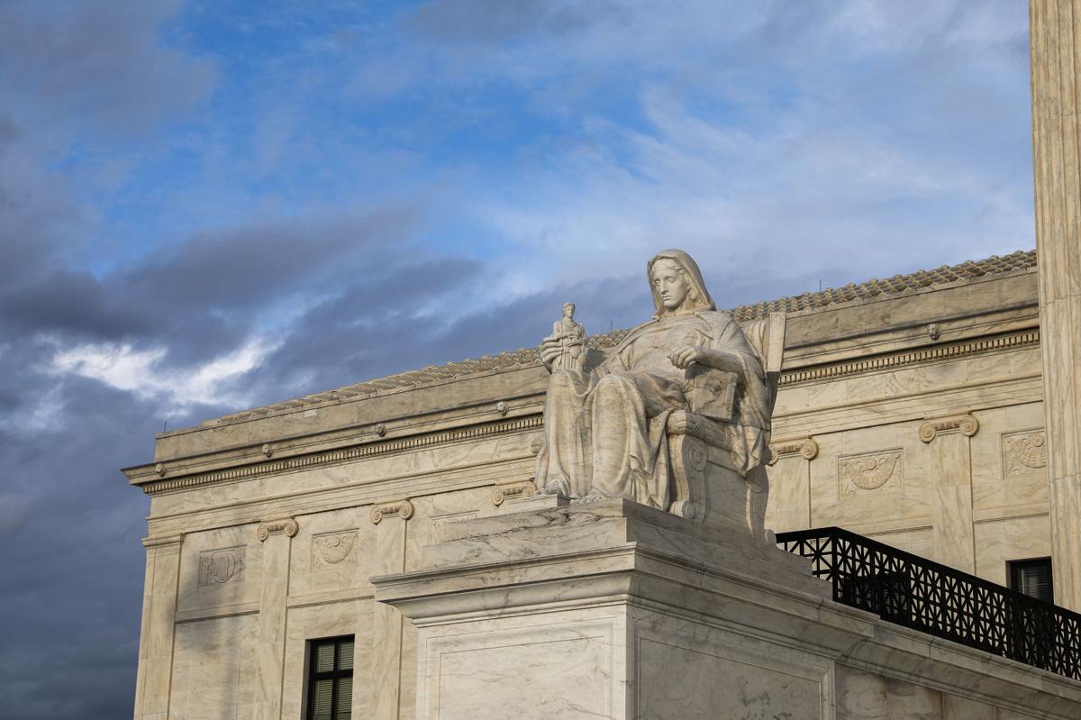 The Contemplation of Justice statue of the Supreme Court in Washington on March 10, 2020. (Samira Bouaou/The Epoch Times)