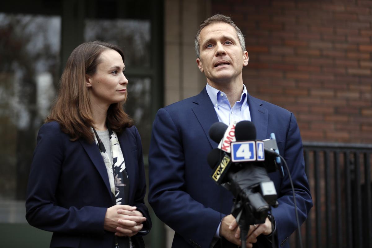 Missouri Gov.-elect Eric Greitens and his wife Sheena speak to the media in St. Louis. on Dec. 6, 2016. (Jeff Roberson/AP Photo)