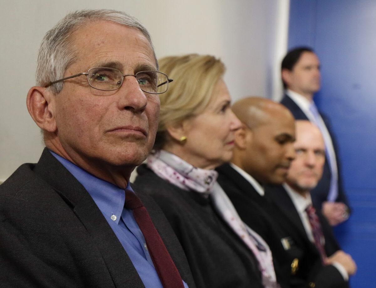Dr. Anthony Fauci director of the National Institute of Allergy and Infectious Diseases attends the daily briefing of the White House Coronavirus Task Force at the White House in Washington on April 10, 2020. (Alex Wong/Getty Images)