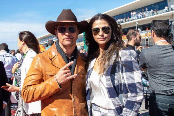 Matthew McConaughey and his wife Camila Alves attend the F1 Grand Prix of USA at Circuit of The Americas in Austin, Texas, on Nov. 3, 2019. (Suzanne Cordeiro/AFP/Getty Images)