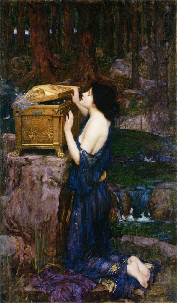 “Pandora,” 1898, by John William Waterhouse. Oil on canvas; 35.9 inches by 59.8 inches. Private Collection. (Public Domain)