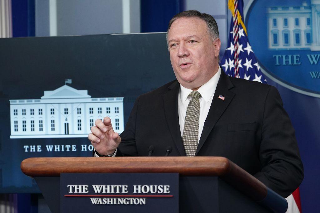 Secretary of State Mike Pompeo speaks during the daily briefing on the CCP virus in the Brady Briefing Room at the White House in Washington on April 8, 2020. (Mandel Ngan/AFP via Getty Images)