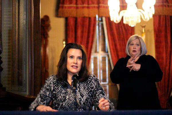 Michigan Gov. Gretchen Whitmer addresses the state during a speech in Lansing on April 13, 2020. (Michigan Office of the Governor via AP, Pool)