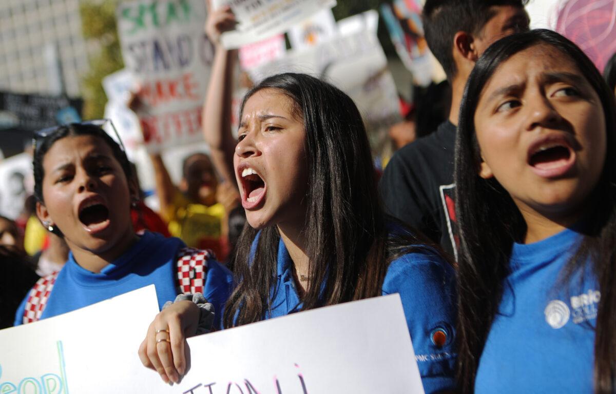 Students and supporters rally in support of DACA recipients on the day the Supreme Court hears arguments in DACA case in Los Angeles, Calif., on Nov. 12, 2019. (Mario Tama/Getty Images)