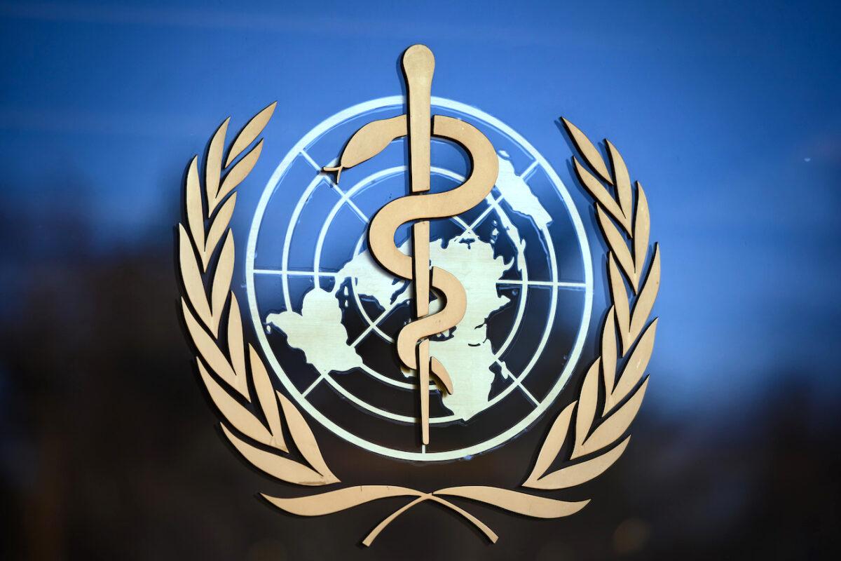 The logo of the World Health Organization at its headquarters in Geneva on Feb. 24, 2020. (Fabrice Coffrini/AFP via Getty Images)