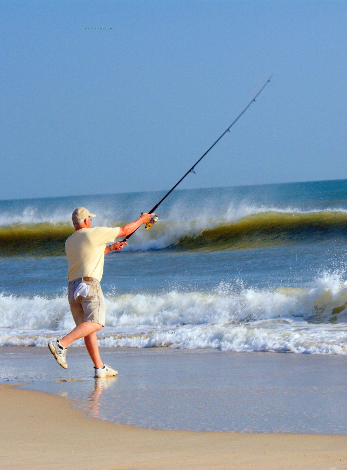 Surf fishing is popular in the Outer Banks. (Copyright Fred J. Eckert)