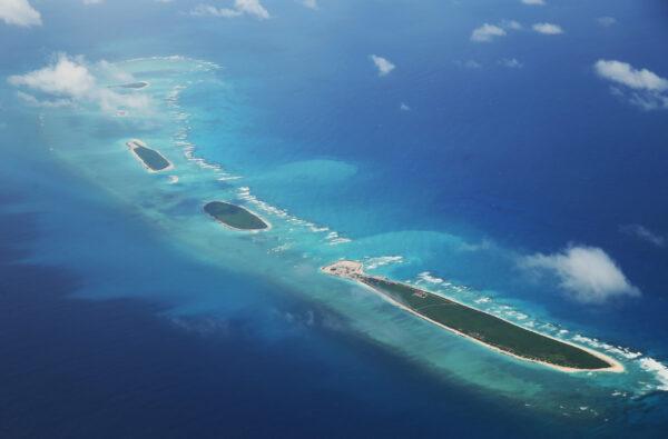 An aerial view of Qilian Yu islands in the Paracel chain on Aug. 10, 2018. (AFP via Getty Images)