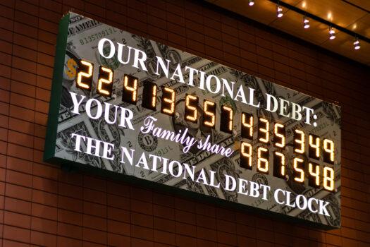 The National Debt Clock in midtown Manhattan, New York, on Feb. 11, 2020. (Chung I Ho/The Epoch Times)