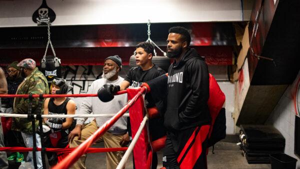 Mike Steadman (R) observes training. (Courtesy of Ironbound Boxing)
