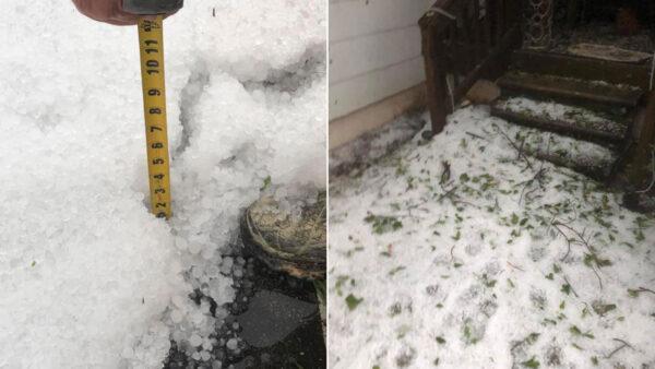 Hail covers Alexander City, Alabama.<br/>(Courtesy of Johnette Lamborne)