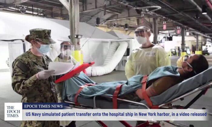 US Navy releases video of patient transfer simulation onto hospital ship docked in New York