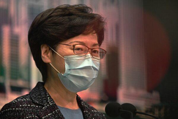 Hong Kong Chief Executive Carrie Lam speaks during her weekly press conference at the government headquarters in Hong Kong on April 21, 2020. (ANTHONY WALLACE/AFP via Getty Images)
