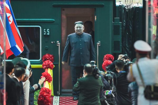 North Korean leader Kim Jong Un (C) arrives at the Dong Dang railway station in Dong Dang, Lang Son province, Vietnam, on Feb. 26, 2019. (Nhac Nguyen /AFP/Getty Images)
