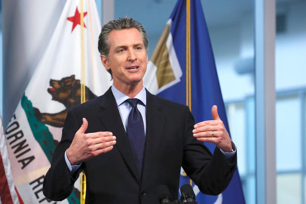 California Gov. Gavin Newsom speaks at his daily news briefing at the Governor's Office of Emergency Services in Rancho Cordova, Calif., on April 9, 2020. (Rich Pedroncelli/Pool/AP Photo)