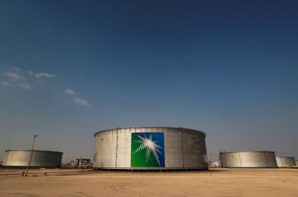 A view shows branded oil tanks at Saudi Aramco oil facility in Abqaiq, Saudi Arabia, on Oct. 12, 2019. (Maxim Shemetov/Reuters)