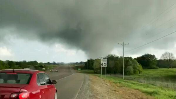 This image made from video provided by Thomas Marcum shows a tornado seen from State Highway 48 in Durant, Okla., on April 22, 2020. (Thomas Marcum via AP)