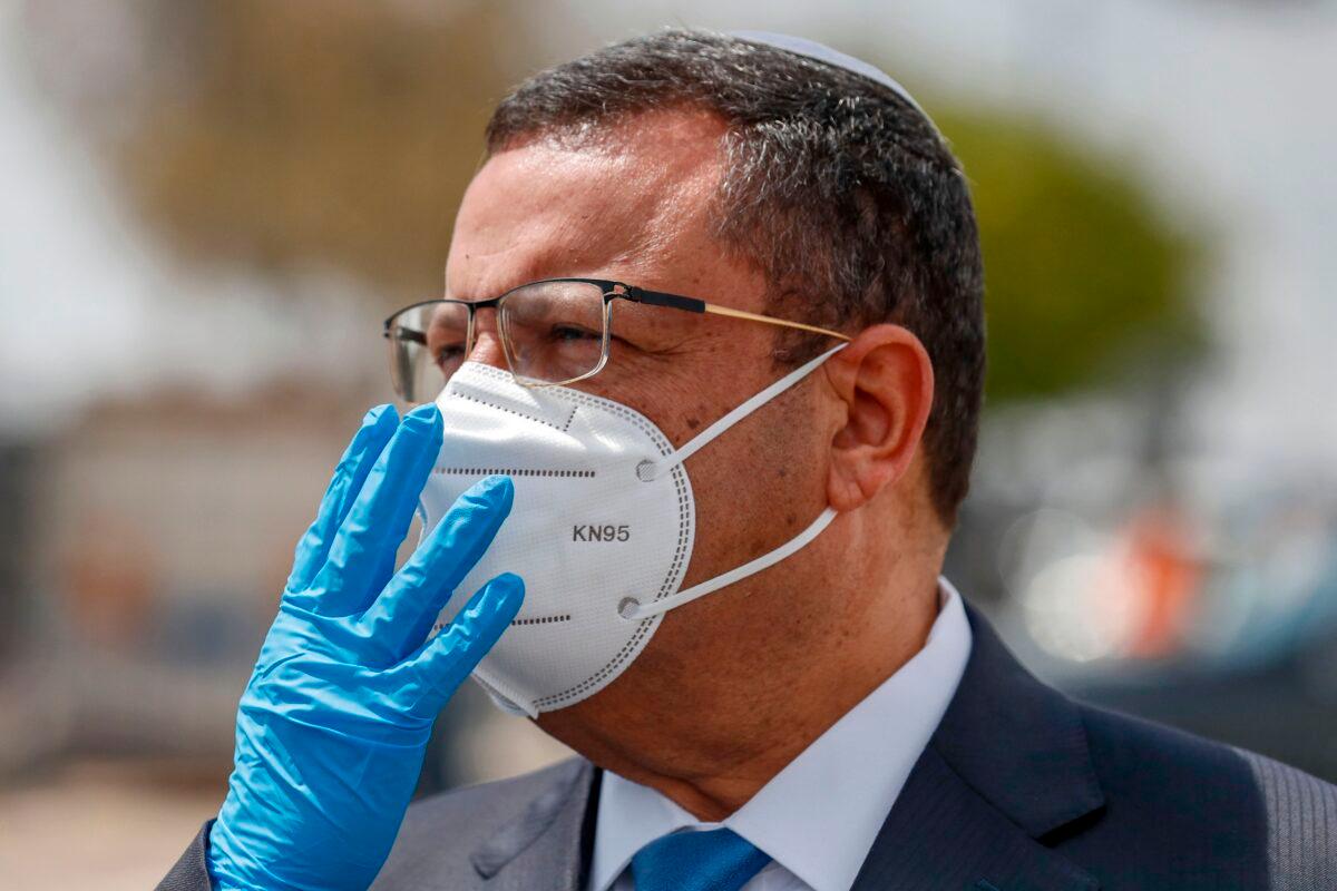 The Mayor of Jerusalem wears a protective KN95 mask at a testing location for COVID-19 in East Jerusalem on April 2, 2020. (Ahmad Gharabli/AFP/Getty Images)