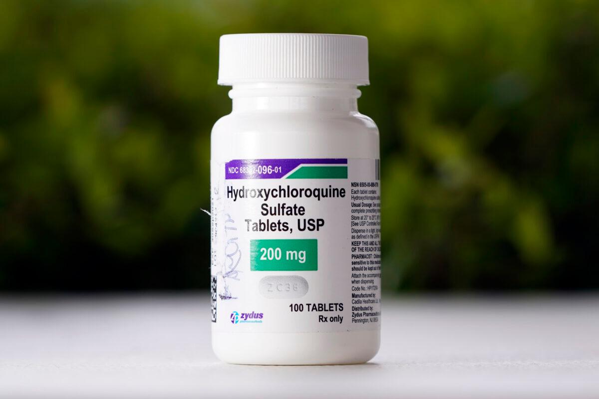 This April 7, 2020 file photo shows a bottle of hydroxychloroquine tablets in Texas City, Texas. (David J. Phillip/AP Photo)