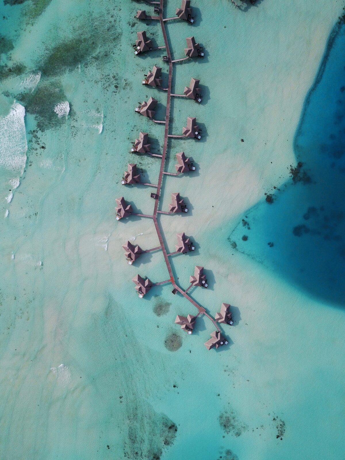 An aerial view of some of the accommodations at Conrad Rangali Island. (Courtesy of Conrad Rangali Island)