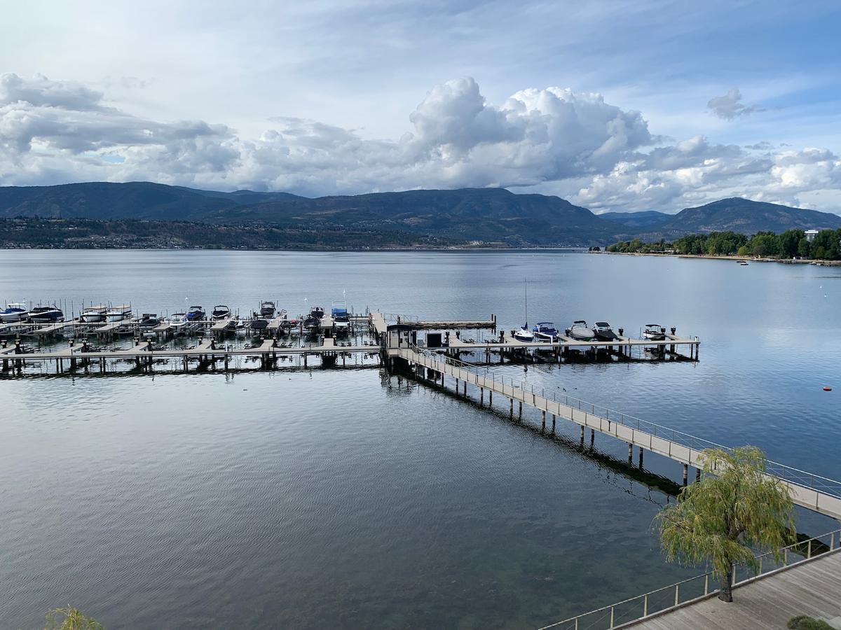View of Okanagan Lake from our room at Manteo Resort, with its water sports, marina, beach, and cozy rooms offering sweeping views of the lake from directly atop its shores. (Skye Sherman)
