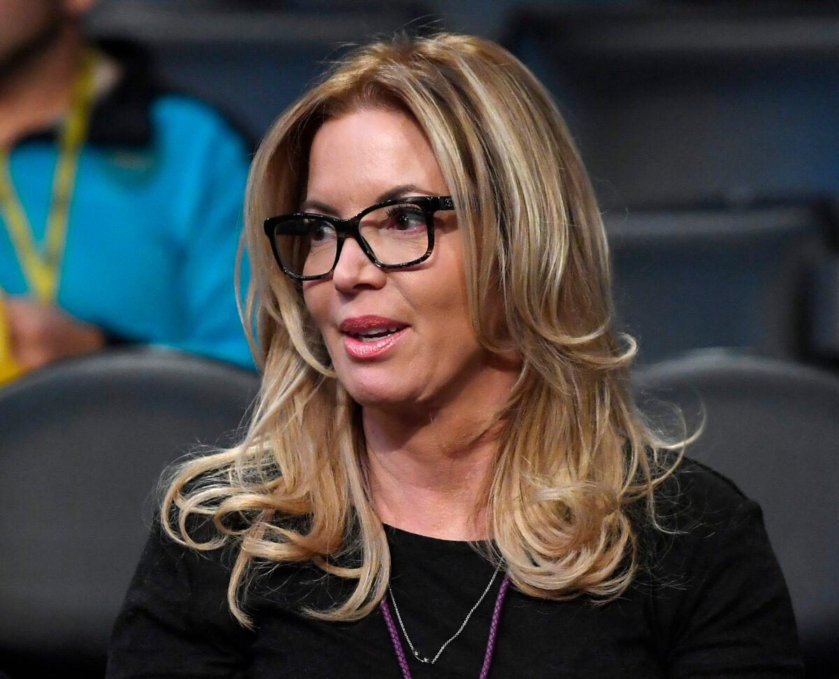 Los Angeles Lakers President Jeanie Buss sits in the stands prior to an NBA basketball game between the Lakers and the Boston Celtics in Los Angeles on March 3, 2017. (Mark J. Terrill/AP Photo)