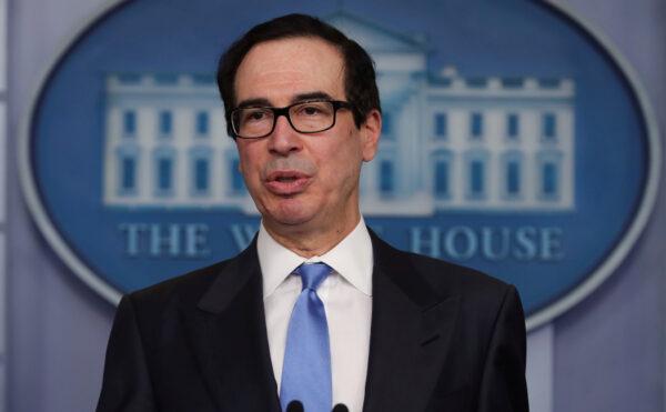 Treasury Secretary Steven Mnuchin answers questions during the daily CCP virus task force briefing at the White House on April 21, 2020. (Jonathan Ernst/Reuters)