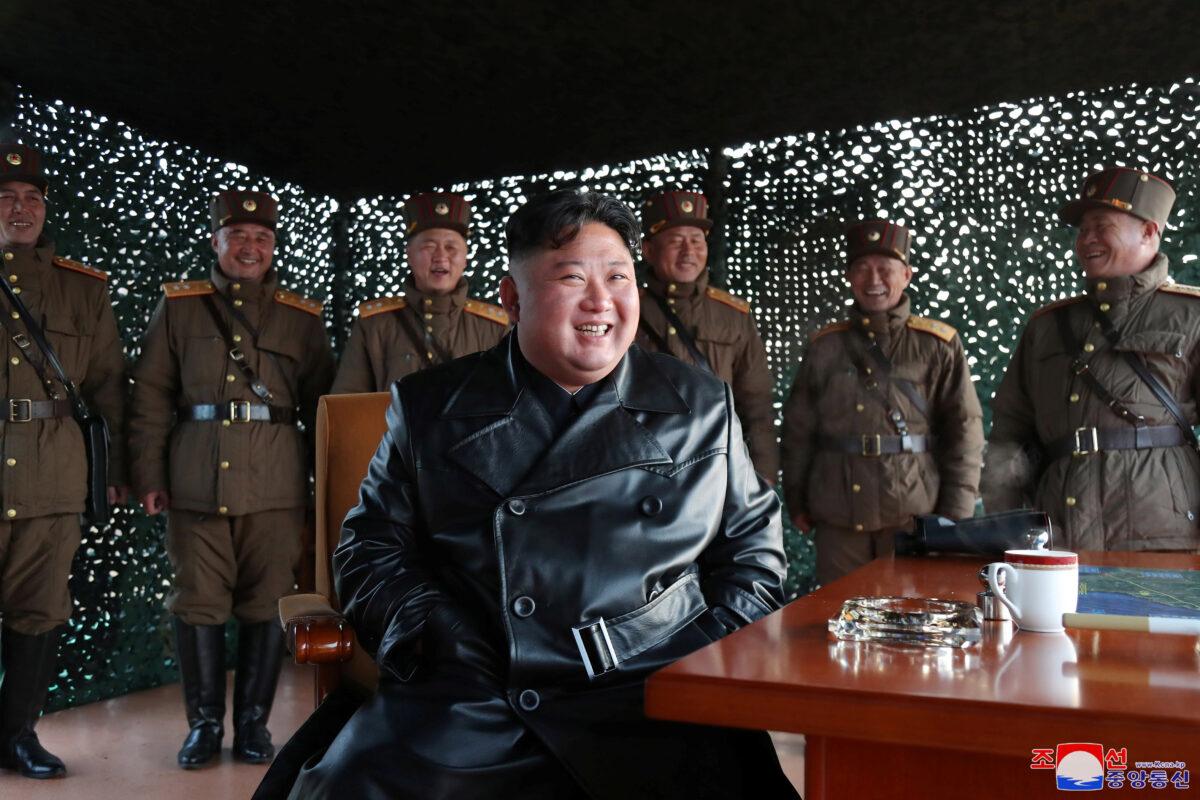 North Korean leader Kim Jong Un allegedly observes the firing of missiles in this image released by North Korea's Korean Central News Agency (KCNA) on March 22, 2020. (KCNA/via Reuters)
