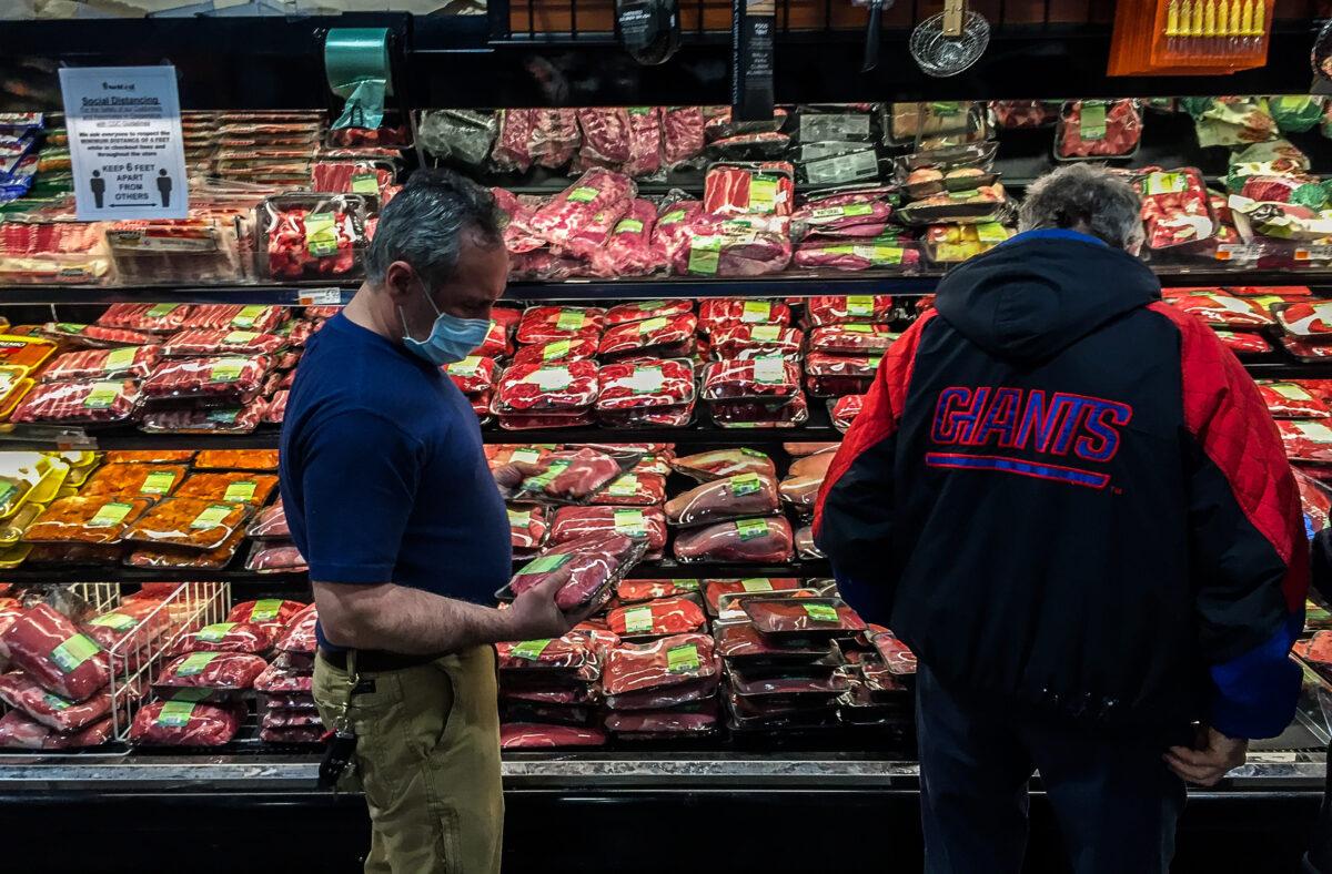 Meat section in a Netcost supermarket in Brooklyn on April 28, 2020. (Petr Svab/The Epoch Times)