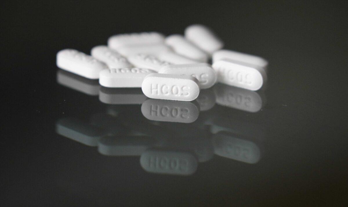 An arrangement of hydroxychloroquine pills is seen in Las Vegas on April 6, 2020. (John Locher/AP Photo)