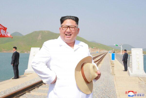 North Korean leader Kim Jong Un inspects the completed railway that connects Koam and Dapchon in Pyongyang on May 24, 2018. (KCNA/via Reuters)