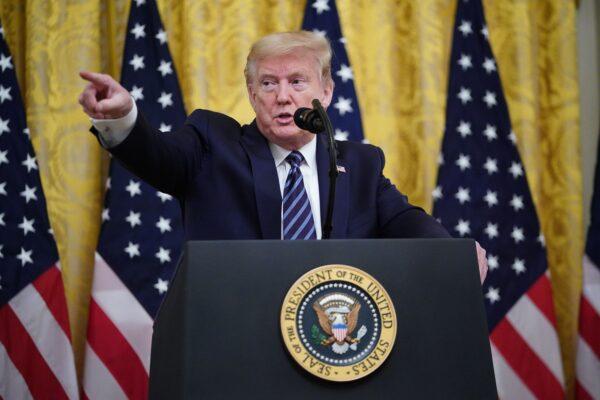 President Donald Trump speaks on protecting Americas seniors from the COVID-19 pandemic in the East Room of the White House in Washington, on April 30, 2020. (Mandel Ngan/AFP via Getty Images)