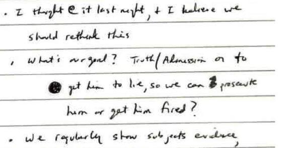 Handwritten notes regarding the interview of Lt. Gen. Michael Flynn written by an FBI official and dated Jan. 24, 2017. (Department of Justice)